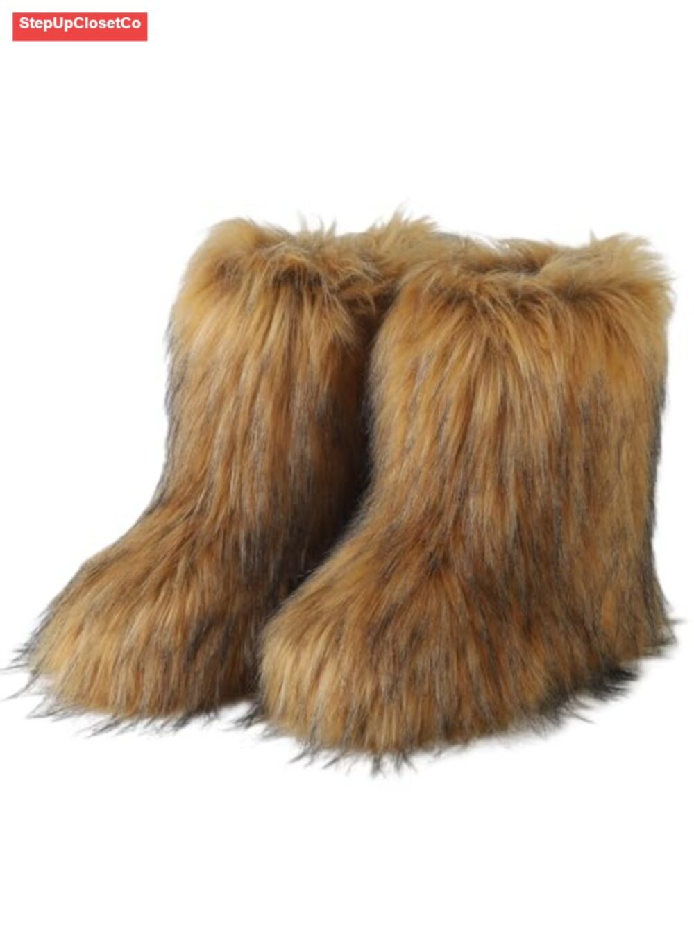 Faux Fur Mid-Calf Winter Boots Round Toe Fuzzy Flat Snow Shoes